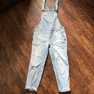 F21 Distressed Denim Overalls